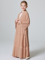 Robe de prière musulmane élégante pour filles, 3 couches, en mousseline, pour l'Aïd, Abaya islamique, Kebaya Ramadan Pringbud pour enfants