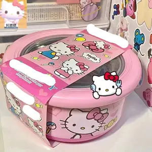 Cartoon Stainless Steel Bowl Kawaii Cartoon Anime Student Dormitory Cute Drop-Proof with Lid Noodle Bowl Lunch Box Toys Gifts