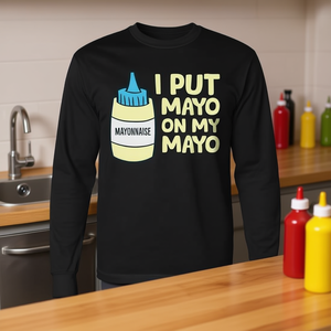 Maglietta a maniche lunghe con stampa Mayo On My Mayo, design divertente a tema maionese - Product Image 3