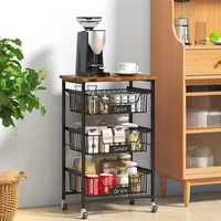 Usine 5 niveaux rotatif roulant en bois métal utilitaire cuisine légumes fruits stockage alimentaire chariot chariot support organisateur avec roue