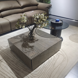 가정용 라운드 강화 유리 상단 나무 센터 거실 가구 현대 스테인레스 스틸 커피 테이블 - Product Image 1
