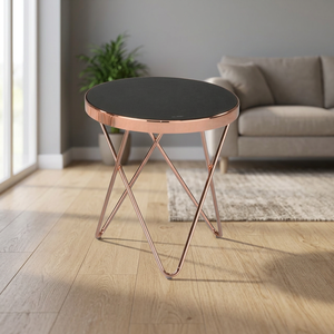 Mesa Auxiliar de Diseño Moderno en Cobre Rojo con Cubierta de Vidrio Templado Negro Impreso, Modelo SCE TB-403, Mueble para Sala de Estar - Product Image 2