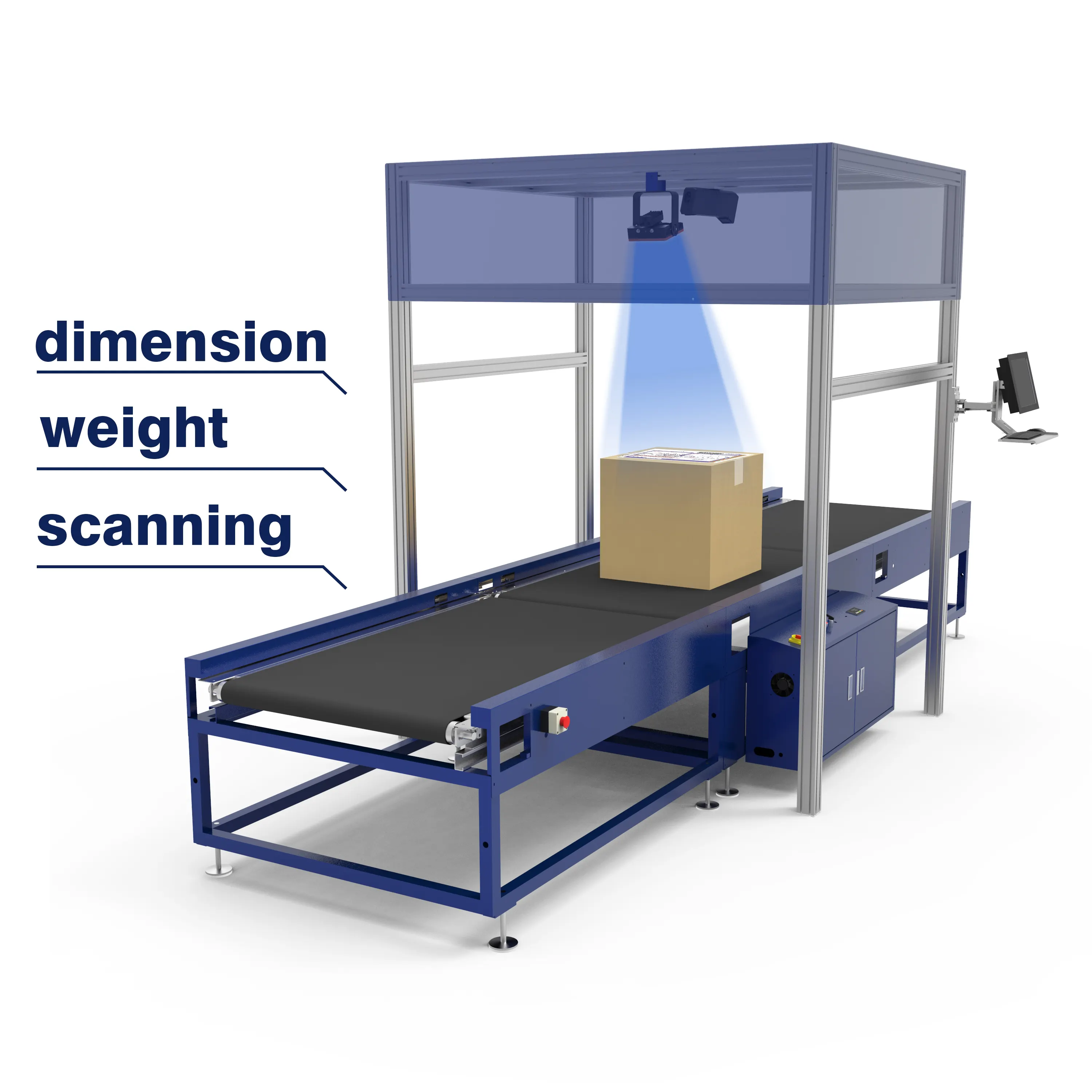 Máquina de escaneo de medición de cajas y máquina clasificadora DWS más línea de clasificación de paquetes