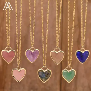 Small Heart Stone Pendant Necklace , healing Crystals Faceted Charm Necklaces Wholesale Jewelry