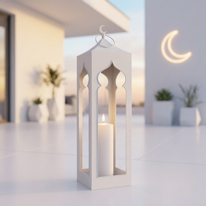 Lanternes à bougies en métal de forme mosquée, couleur blanche, dernières nouveautés des fabricants, pour la décoration des fêtes d'Iftar du Ramadan - Product Image 4