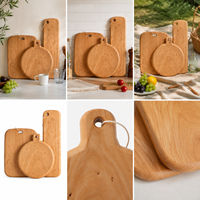 Natürliches Kirschholz Servierplatten-Set Mehrfach Geformte Runde und Rechteckige Holzplatten für Sushi Dessert Café Tischgeschirr