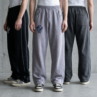 Pantalon droit délavé à l'acide avec broderie, coupe ample et décontractée pour homme, style rétro streetwear avec logo personnalisé