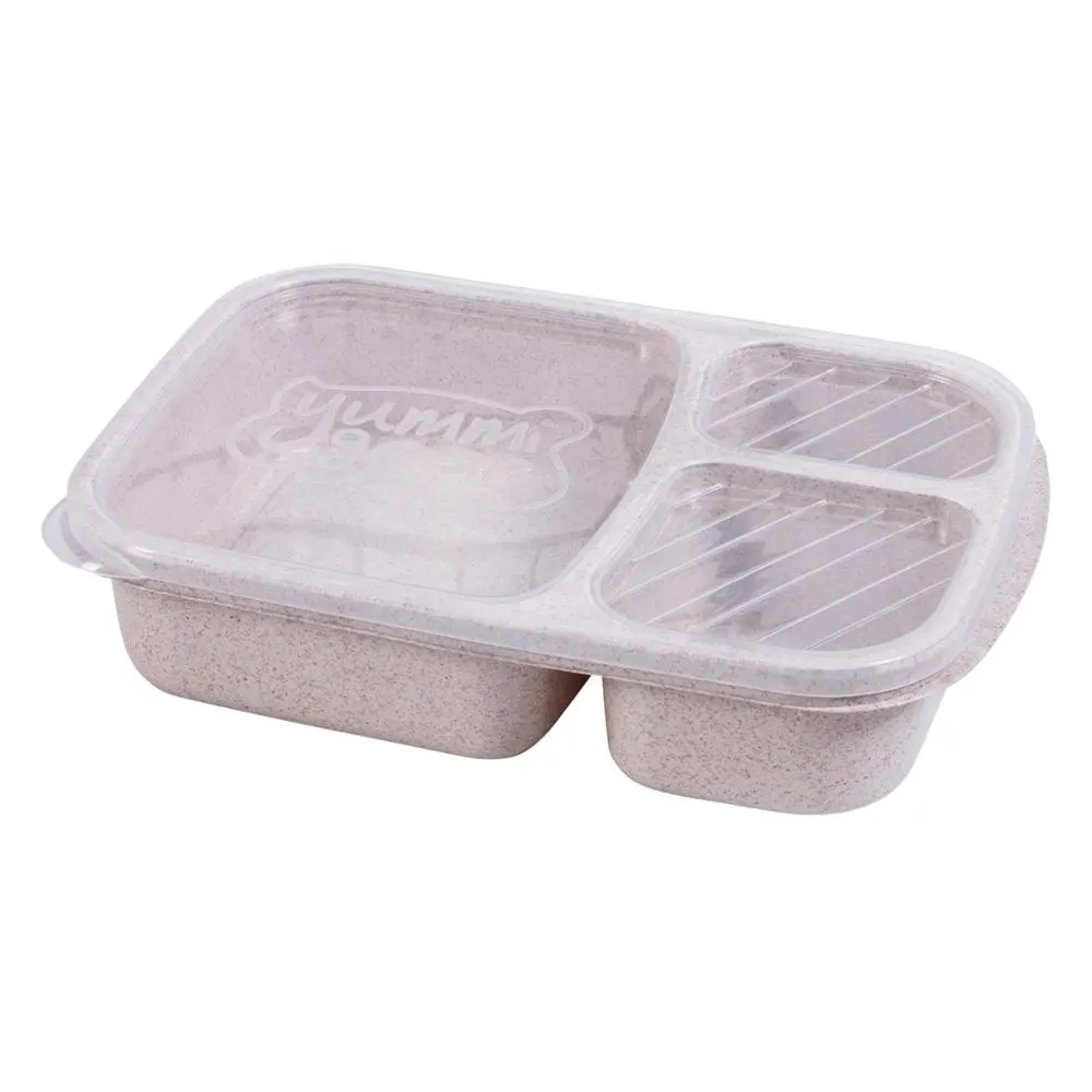 Wholesale wheat 3 compartments microwave portable bento box food fruits vegetables storage containers