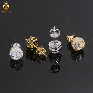 アメリカ現地在庫 高品質 ヒップホップスタイル 5MM 925シルバー ハローデザイン モアサナイトダイヤモンド スタッドピアス メンズ - Product Image 6