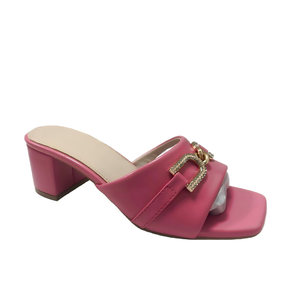 Sandalias de tacón cuadrado para mujer al por mayor, con tacón de bloque, detalles de pedrería rosa y tacón cómodo - Product Image 1