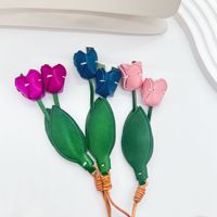 Nouveau Pendentif Tulipe Délicat Style Instagram, Porte-clés de Sac Fleur Romantique et Douce, Accessoire de Charme Unique et Élégant en Cuir Véritable