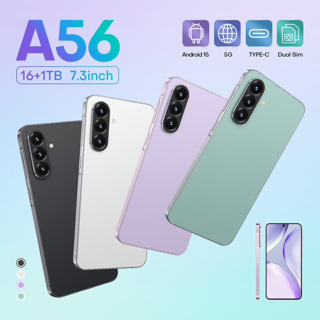A56 Unlocked 5G Mobile Phone 7.3" 1440*3200 High Resolution Screen 48+108MP Camera for Content Creators