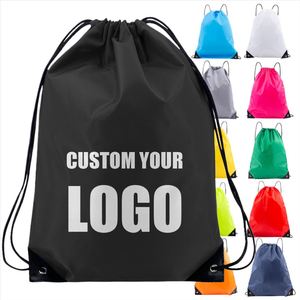 Sac à cordon en polyester uni personnalisé avec logo, écologique, en nylon, pour le sport, les cadeaux promotionnels, vente en gros - Product Image 1