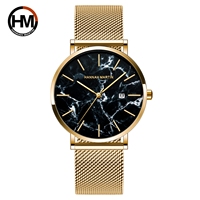 Montre Homme Hannah Martin de Fabrication, Design Minimaliste Veine de Marbre, Boîtier en Alliage, Étanche, Quartz Rond 41mm avec Calendrier, Vente en Gros