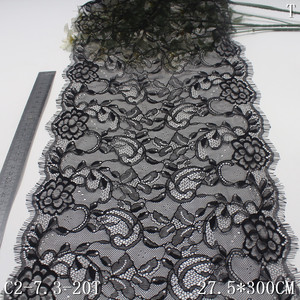 دانتيل شانتيلي فرنسي أسود ناعم غير مطاطي 100% نايلون بنقشة زهور فاخرة 27 سم لفساتين النساء 2025 - Product Image 1