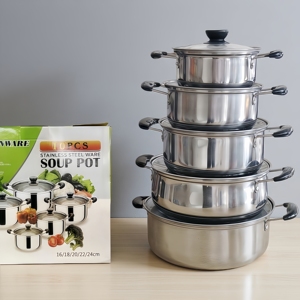 Ventes Directes Usine Batterie de Cuisine en Acier Inoxydable 10 Pièces, Ensemble Marmite et Casseroles - Product Image 1