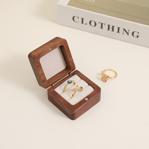 Custom Logo Walnut Wood Double Ring <b>Box</b> Velvet Lining Magnetic <b>Wedding</b> Engagement Jewelry <b>Gift</b> <b>Box</b> - Product Image 1