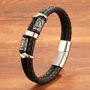 Joyería de Alta Calidad Estilo Nórdico <span class=keywords><strong>para</strong></span> Hombre, Pulseras Trenzadas de Cuero Vintage, Pulsera de Acero Inoxidable con Cuentas Celtas - Product Image 4