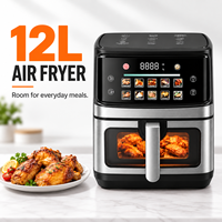 Friteuse à air carrée moderne sans huile de 12 L avec écran couleur et fenêtre de visualisation, fonctions de cuisson et de grillade pour la cuisine domestique