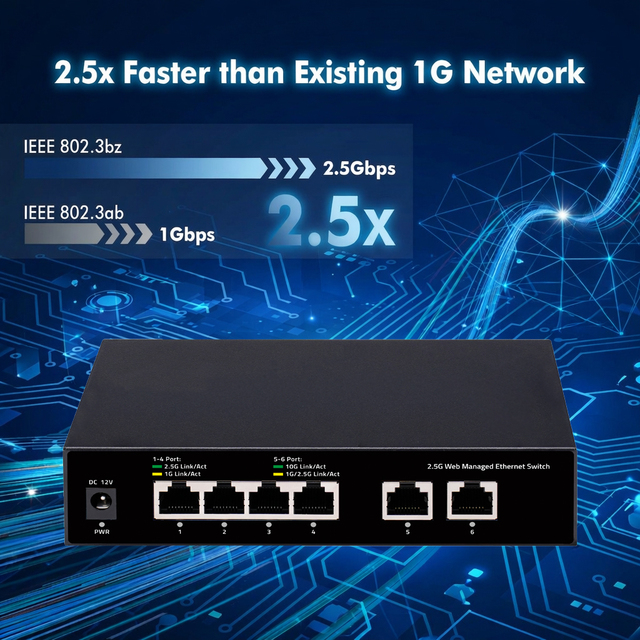 Shenzhen OEM Web LAN Hub Managed 2.5G Ethernet Switch 4*1000Mbps 2*10G RJ45 Desktop Network Switch