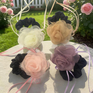 Coletero floral de malla pura y seductora con lazo, nueva banda elástica/cinta para el pelo para mujer, estilo cola de caballo, dulce y atractiva, 2024. - Product Image 1