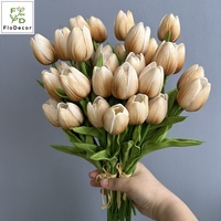 Bunga Tulip Putih Buatan 35CM 7 Tangkai, Sentuhan Realistis, Bunga Tulip Kecil Coklat untuk Dekorasi Pernikahan dan Rumah