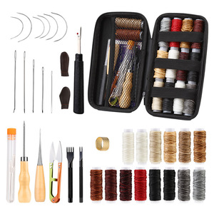 Ensemble d'outils et de fournitures de travail en <span class=keywords><strong>cuir</strong></span> faits à la main avec des aiguilles à <span class=keywords><strong>coudre</strong></span> et un sac de rangement, kit d'outils de maroquinerie pour la couture - Product Image 4