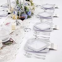 175PCS Assiettes carrées en plastique argenté avec tasses à argenterie jetables Serviettes de table en diamant argenté pour la décoration de fête