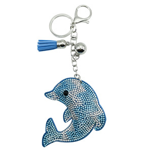 Ciondolo a catena per borsa con delfino in velluto coreano creativo, con strass termoadesivi a forma di animale cartone animato e motivo a delfino - Product Image 5