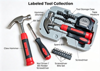 Kit d'outils de réparation portable pour la maison avec marteau, ruban à mesurer, tournevis, rallonge de poignée et embouts pour l'assemblage de meubles