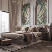 Lit double moderne en bois massif et tissu, style minimaliste italien, luxe léger, Wabi Sabi, design personnalisé, grand lit moelleux pour chambre principale