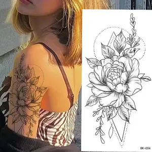 Цветочная временная татуировка эскиз татуировка стикер Роза черно-белая татуировка стикер