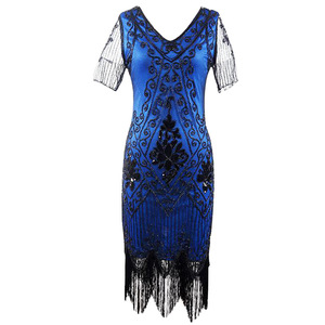 Vestido Estilo Flapper Años 20 para Mujer, Vestido de Noche Midi Ajustado con Lentejuelas, Cuello en V, Flecos y Borlas, Manga Corta, Vestido <span class=keywords><strong>Formal</strong></span> de Poliéster - Product Image 5