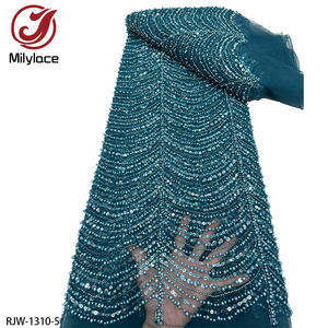 Tessuto di lusso in pizzo da sposa con perline in <span class=keywords><strong>Tulle</strong></span> <span class=keywords><strong>ricamato</strong></span> francese pesante in pizzo per matrimoni - Product Image 1
