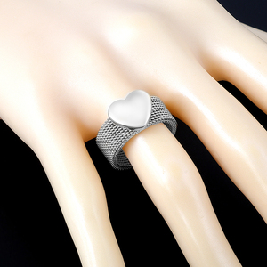 Bagues en maille en acier inoxydable étanche plaqué or 18 carats PVD bicolore avec cœur gonflé pour femme, bijoux de mariage - Product Image 3