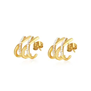 Costume moda acciaio inossidabile 18k oro placcato strass irregolare croce orecchini semplici per Cowgirl