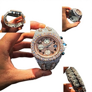 Montre mécanique Hip Hop pour homme en acier inoxydable plaqué or blanc, sertie de moissanite, testée au diamant, étanche 10 bars - Product Image 1