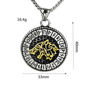 Vintage Nordic <b>Style</b> Geometric Asymmetrical Men's Stainless Steel Wolf <b>Head</b> Pendant Necklace Viking Rune Design for Fashion - Product Image 5
