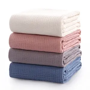 Wholesale Sofa Soft Woven Custom Breathe Reusable Organic 100% Cotton Waffle Weave Throw Blanket For Home Decor