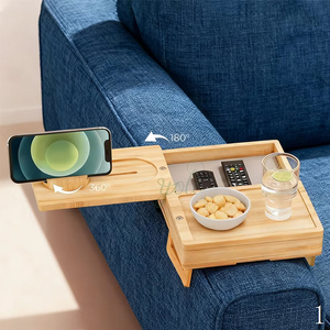 Table d'appoint pliable en bambou <span class=keywords><strong>pour</strong></span> canapé, <span class=keywords><strong>organisateur</strong></span> <span class=keywords><strong>de</strong></span> bras <span class=keywords><strong>de</strong></span> canapé à clipser, porte-gobelet amovible, table latérale en bois naturel, accessoire <span class=keywords><strong>de</strong></span> décoration - Product Image 1