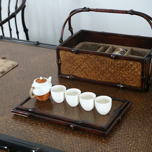 Handmade Bamboo Woven Tea Box Rectangle Lacquered <b>Storage</b> <b>Basket</b> For Tea Ceremony Accessories - Product Image 3