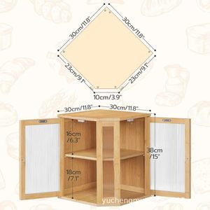 Wooden Bread Box <b>Cabinet</b> With Hinged Doors Acrylic Lid <b>Corner</b> Storage For Bread And Pastries Freshness Preservation - Product Image 2
