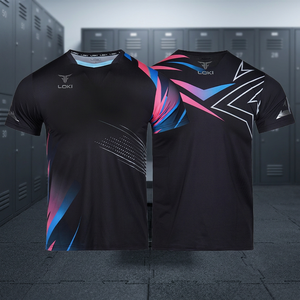Maillot de tennis de table et badminton Loki Wholesale R6 à séchage rapide, respirant, manches courtes, été, unisexe, col en V, en spandex et mesh - Product Image 3