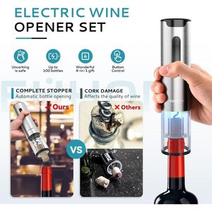 EUHOMY Electric <b>Wine</b> Opener Stainless Steel 4 In 1 Automatic Corkscrew With Aerator Pourer And Foil Cutter - Product Image 5