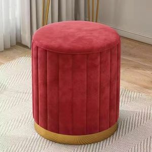k Pink Velvet Dressing Stool Round Ottoman Pleated Upholstered Vanity <b>Seat</b> for Salon Bedroom - Product Image 2