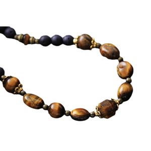 Collar de cuentas de ojo de tigre natural con roca volcánica para hombre, joyería vintage para parejas, regalo, origen Jinhua, forma redonda - Product Image 5