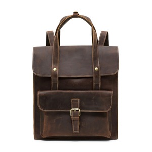 Dujiang Genuine Leather <b>Backpack</b> 20L Large Capacity Men's Business Travel Bag Solid Color Crazy Horse <b>Brown</b> - Product Image 5