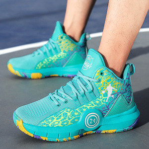 Chaussures de basketball montantes pour hommes, en maille respirante, antidérapantes, durables, avec absorption des chocs, pour entraînement sur terrain et usage estival - Product Image 1