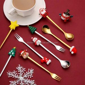 Modern Christmas Souvenir Stainless Steel Tea Spoon and Fork Set Golden Cutlery Gift <b>for</b> Kids - Product Image 4