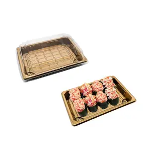 Xử lý đưa ra tấm bao bì thực phẩm màu đen hình chữ nhật container nhựa Sushi hộp cho Takeaway